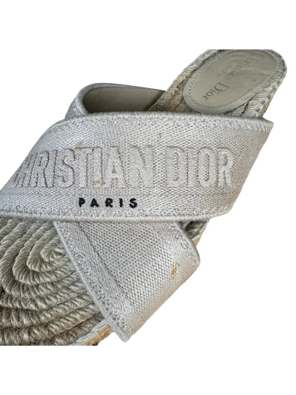 Dior Granville Criss Cross Espadrille Sandals Beige Tan EU 37 US 7